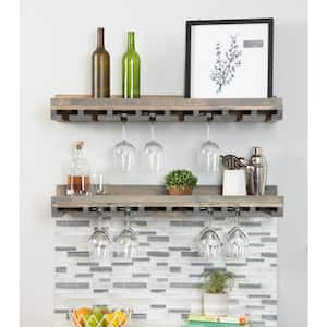 Rustic Luxe Gray 36 in. Wall Mounted Gray Stemware Rack Decorative Shelves (Set of 2)