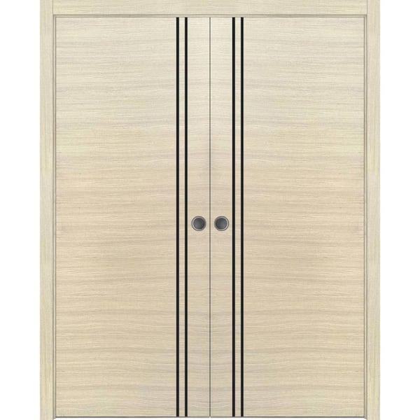 Sartodoors 72 in. x 80 in. 2-Panel Natural Veneer Finished Solid Wood with Honeycomb Sliding Door with Hardware