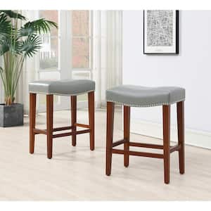 26.1 in. Gray Leather Barstool Set of 2