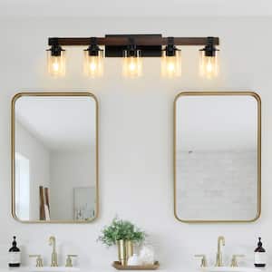 34.6 in. W 5-Lights Vanity Light Farmhouse Sconce with Clear Glass Shade for Bathroom Mirror Kitchen, E26, No Bulbs