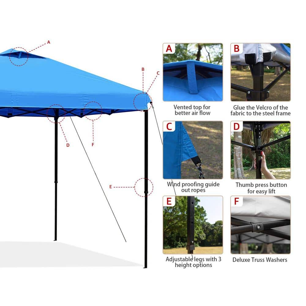 Light Blue 10x10 Adjustable Height Pop-Up Canopy Tent with Black Frame
