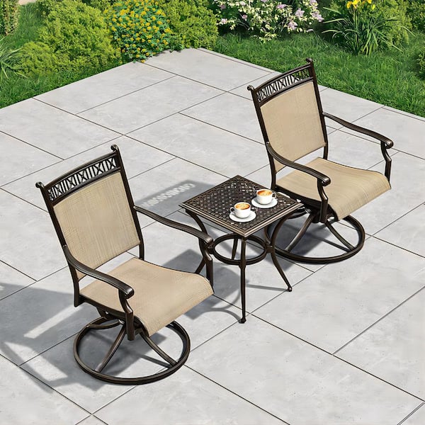 PURPLE LEAF 3-Pieces Patio Bistro Set Dining Swivel Rocker Chair and Table Set Luxy with Cast Aluminum Coffee Table