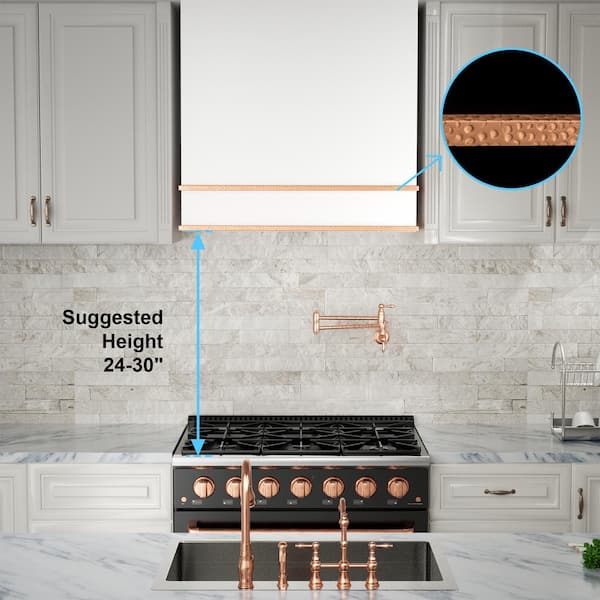 30 in. Stainless Steel Range Hood with Powerful Vent Motor, 600 CFM, 3-Speed, Wall Mount, in White with Copper