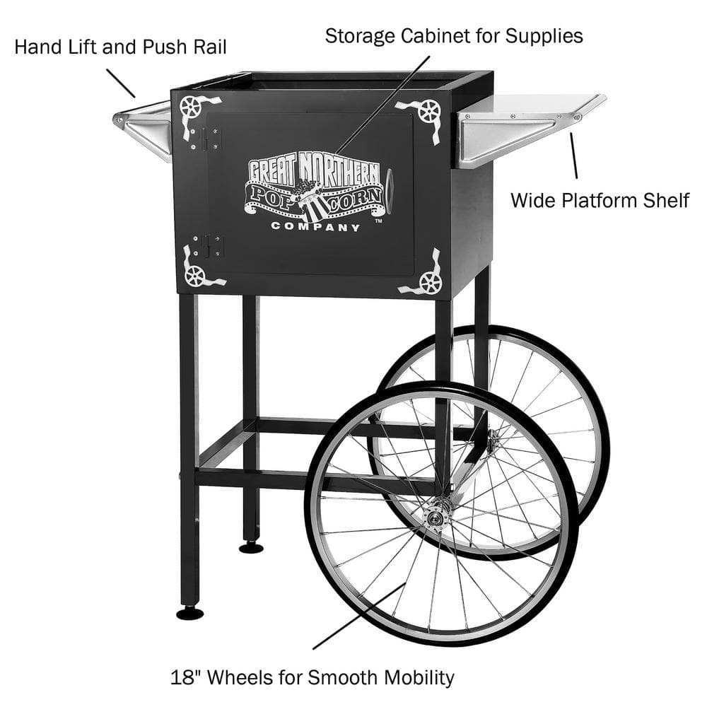 Black Steel Vintage Popcorn Machine Cart with Bicycle Wheels