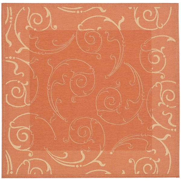SAFAVIEH Courtyard Terracotta/Natural 7 ft. x 7 ft. Square Border Indoor/Outdoor Patio  Area Rug
