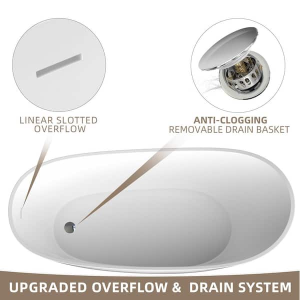 Getpro 55 in. x 29 in. Acrylic Freestanding Soaking Bathtub with