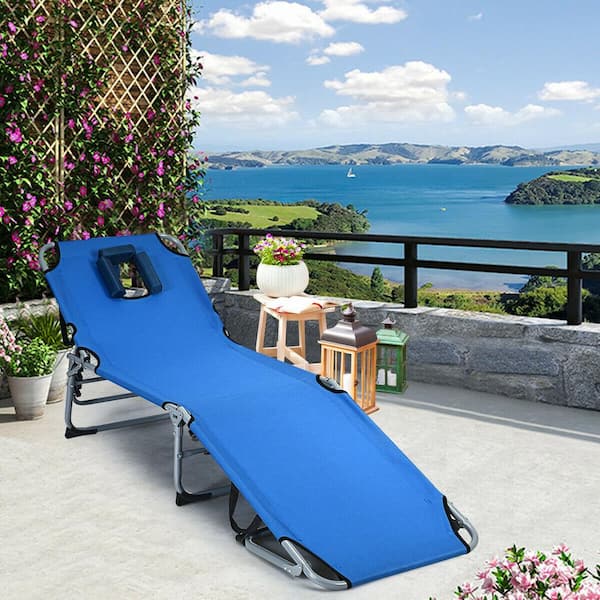 Casainc Blue 1 Piece Metal Outdoor, Foldable Chaise Lounge Chairs Outdoor