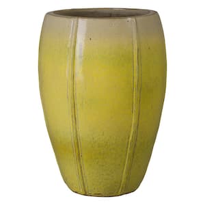 18 in. L x 25 in. H Yellow Snow Ceramic Round Planter