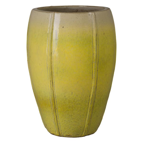 Emissary 18 in. L x 25 in. H Yellow Snow Ceramic Round Planter