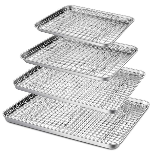 16 in. 12.5 in. 10.4 in. 9 in. Cooling Racks Sets with Stainless Steel Cookie Sheets Oven Baking Pans Trays (8-Pack)