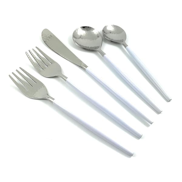Vibhsa White Flatware Set 5-Piece Place Setting (Hammered Mouth)