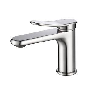 Modern Single Handle Single Hole Bathroom Faucet with Hot/Cold Indicator, Quiet Splash-free Water Flow in Brushed Nickel