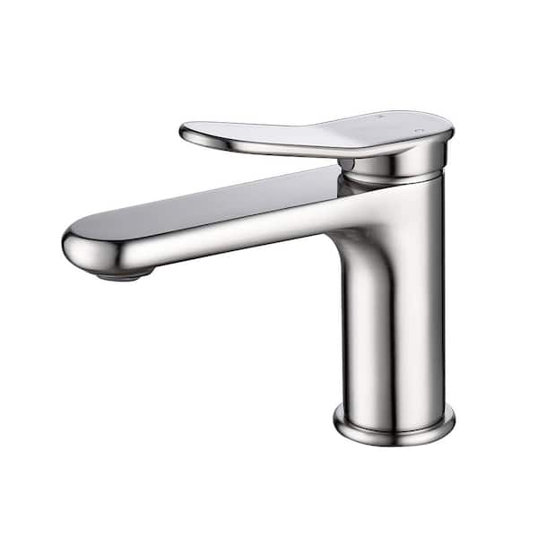 Lukvuzo Modern Single Handle Single Hole Bathroom Faucet with Hot/Cold Indicator, Quiet Splash-free Water Flow in Brushed Nickel
