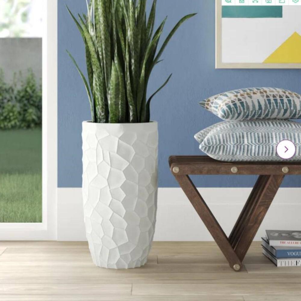 Elegant White Geometric 22" MgO Round Planter for Indoor & Outdoor