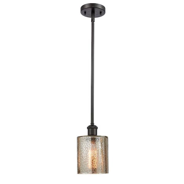 Cobbleskill 1-Light Oil Rubbed Bronze Drum Pendant Light with Mercury Glass Shade