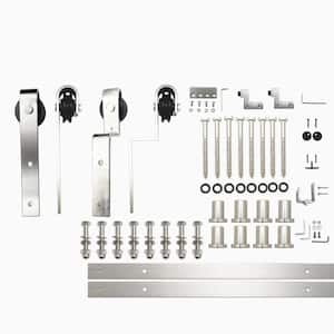 10 ft./120 in. Brushed Nickel Single Track Bypass Sliding Barn Door Track and Hardware Kit for Double Doors