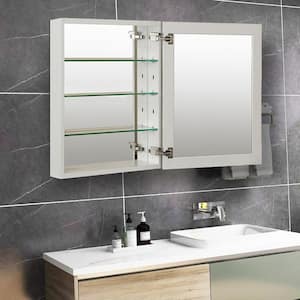 23 in. W x 30 in. H Rectangular Satin Chrome Aluminum Recessed/Surface Mount Medicine Cabinet with Mirror