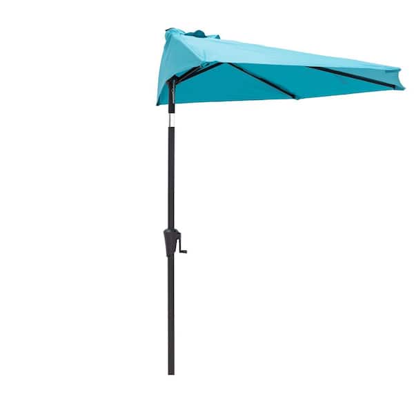 C-Hopetree 9 ft. Aluminum Market Push Button Tilt Half Patio Umbrella in Aqua Blue Solution Dyed Polyester