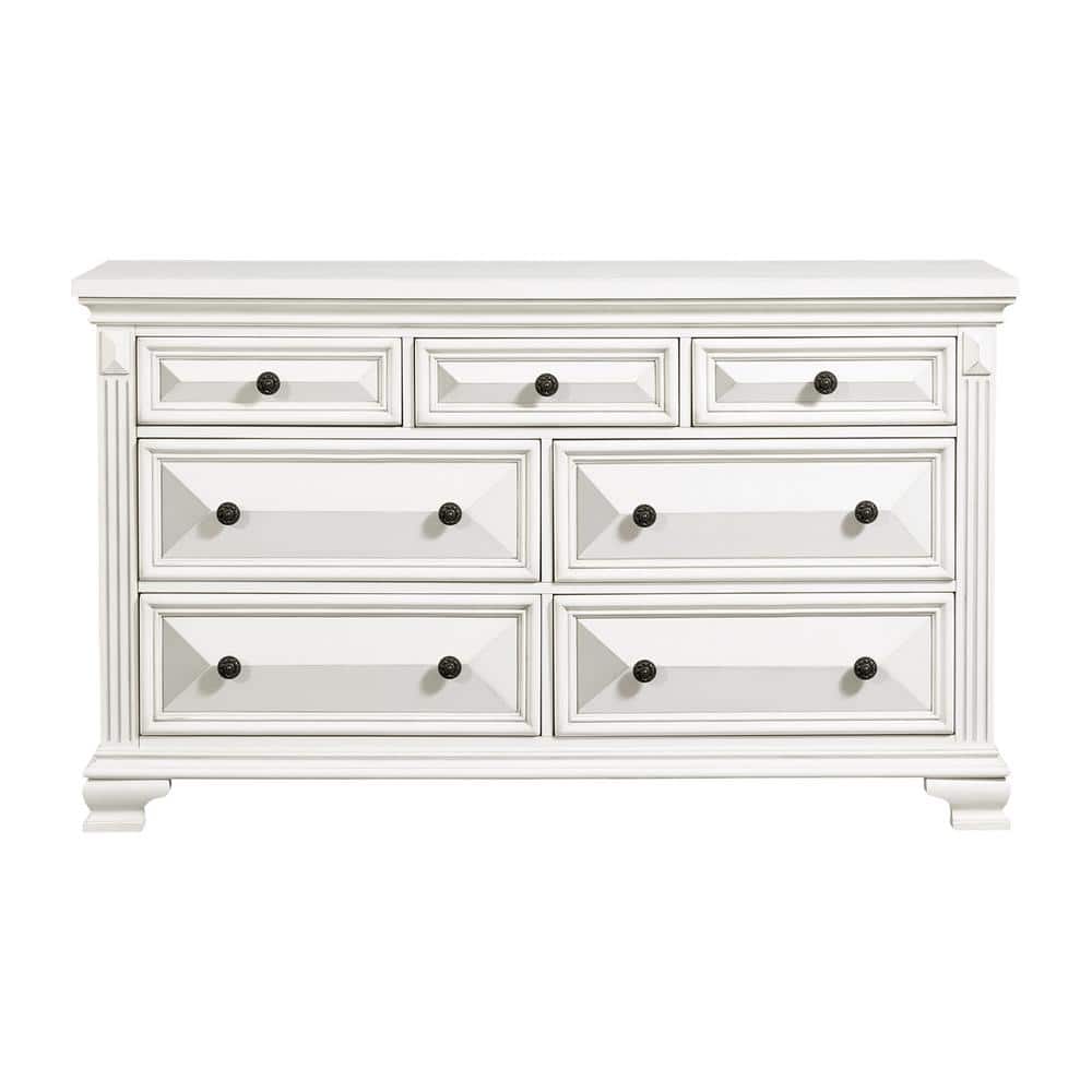 White Transitional 7-Drawer Dresser with Felt Lined Top Drawers