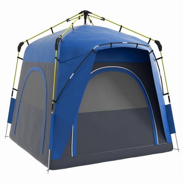 Huluwat 4-Persons Blue Quick Setup Pop-Up Tent with Windows, Doors
