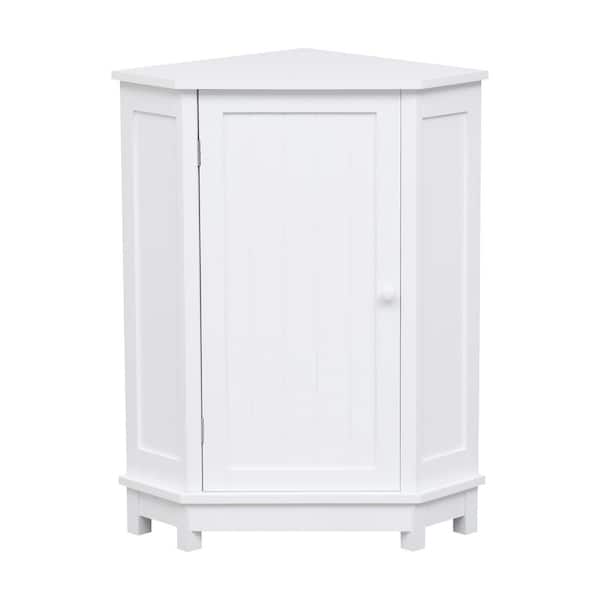 BAYA 25 in. W x 17.5 in. D x 31 in. H White Bathroom Freestanding Triangle Corner Linen Cabinet with Adjustable Shelves