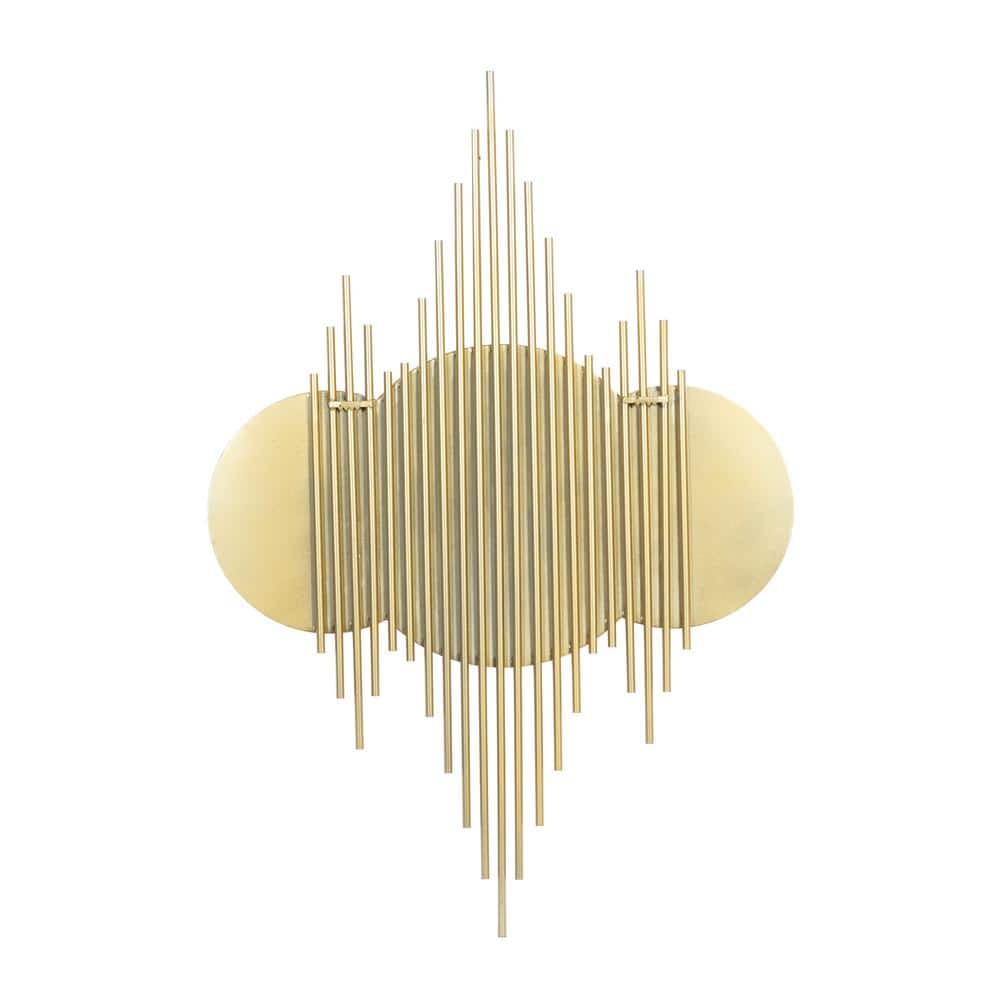 Elegant Sunburst Gold Wall Mirror with Triple Circle Fusion Design, 27" x 39"