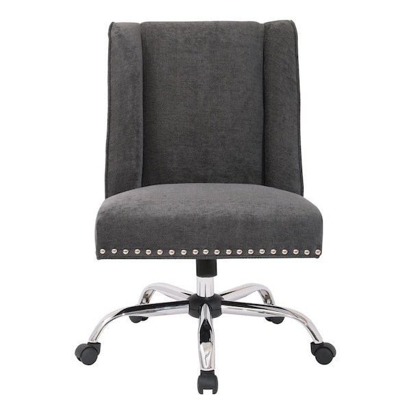 OSP Home Furnishings Alyson Managers Chair in Charcoal Fabric with Silver nail heads and Chrome Base
