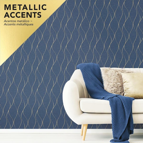 Navy Wave Ogee Vinyl Peel & Stick Wallpaper Roll (Covers 28.18 Sq. Ft.)