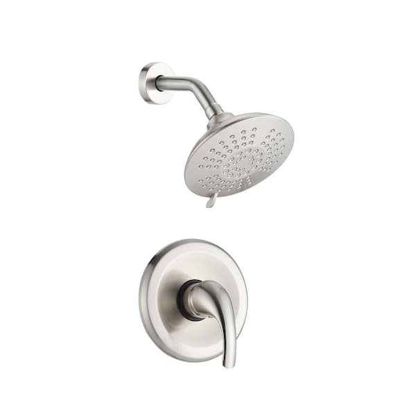 PERLIRIA INC Single Handle 5-Spray Shower Faucet 2.5 GPM with Drip Free, Anti Scald in. Brushed Nickel Valve Included