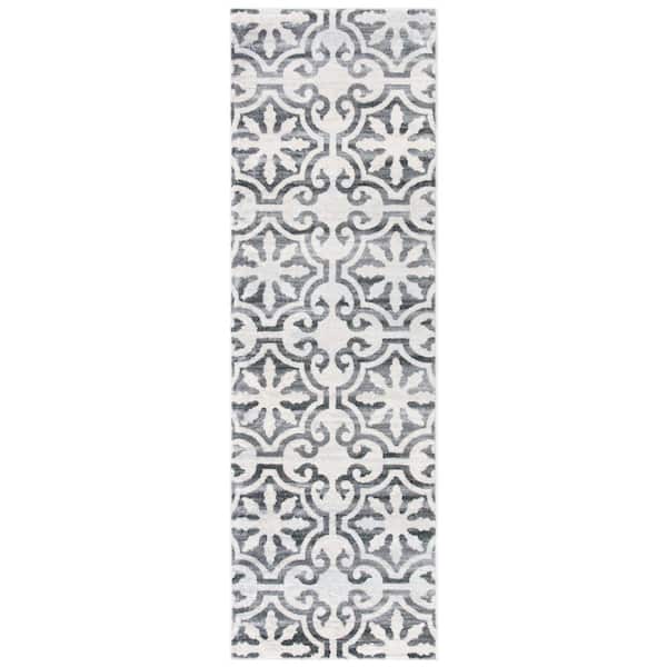 Isabella 2 ft. x 8 ft. Gray/Ivory Distressed Medallion Runner Rug