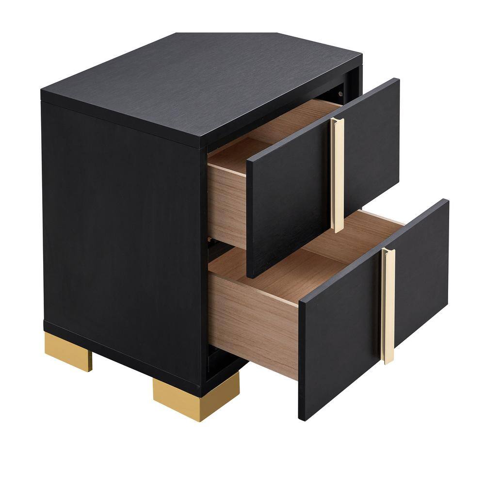 Black and Gold 2-Drawer Modern Nightstand