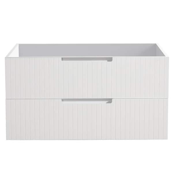 FUNKOL 35.2 in. D x 17.9 in. W x 18.5 in. H MDF Floating Bath Vanity Cabinet Without Top in White with 2-Drawers