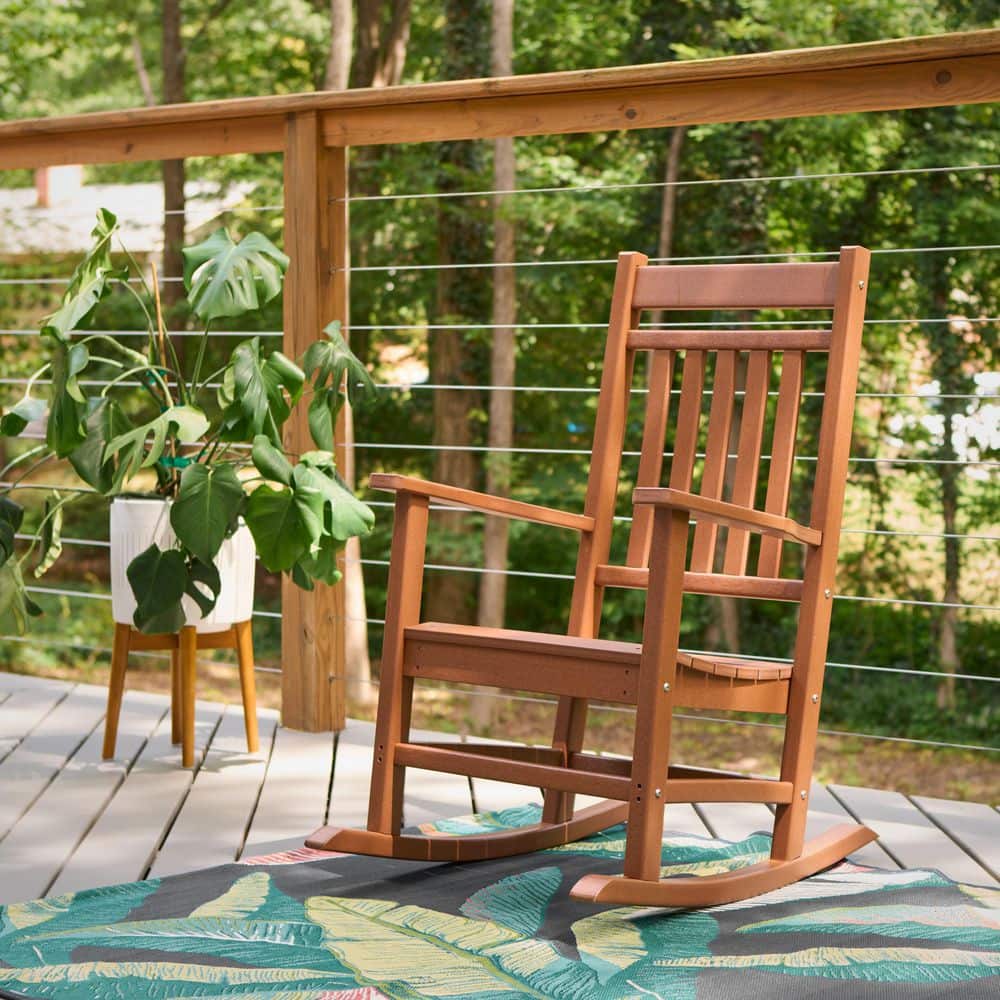 Berkshire Traditional All-Weather HDPE Brown Rocking Chair with Arms