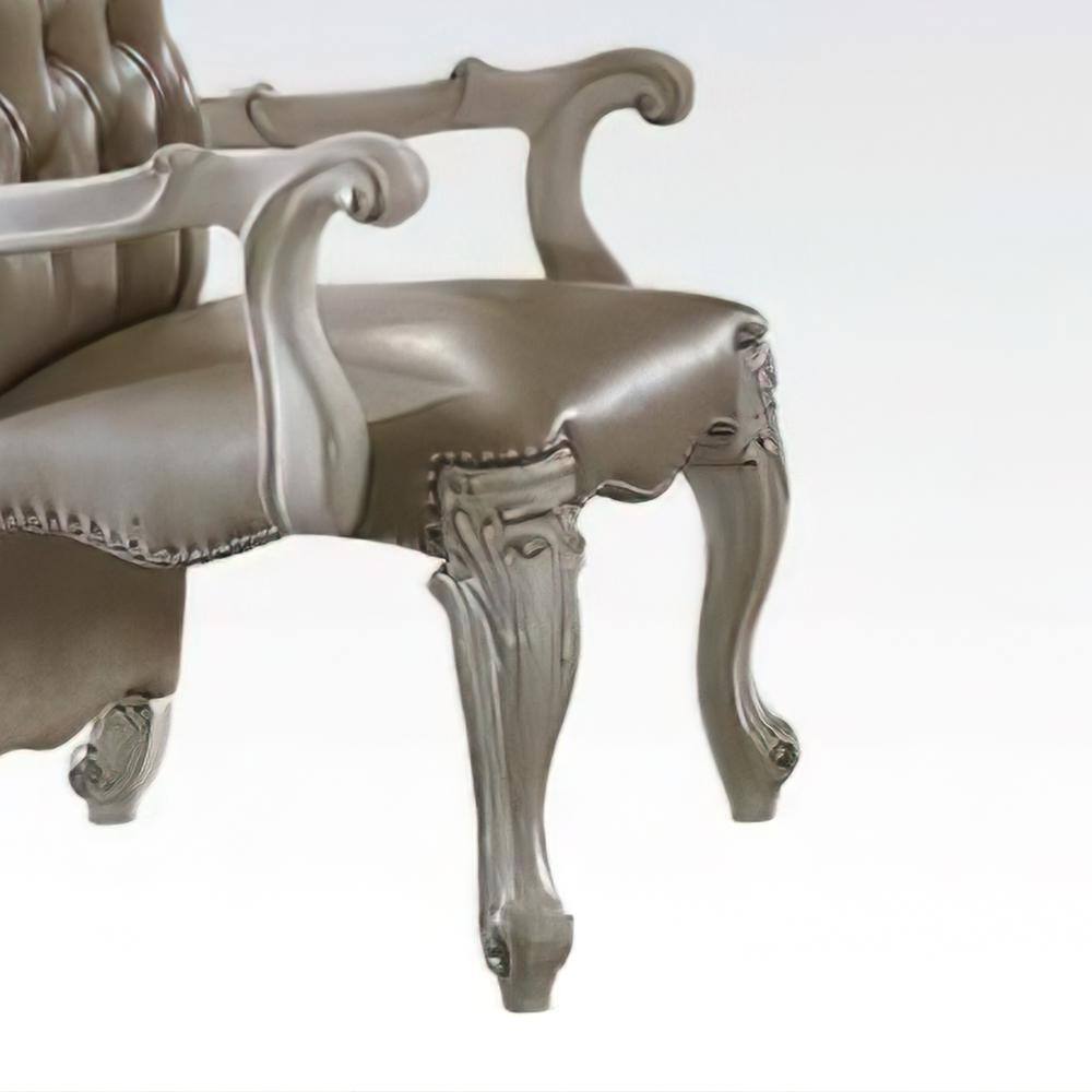Vintage Gray Faux Leather & Bone White Wood Accent Chair