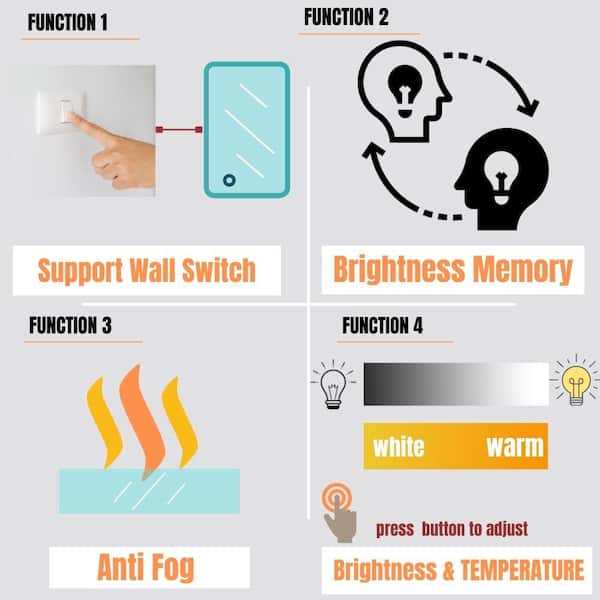 32 in. W x 24 in. H Frameless Rectangular Anti-Fog LED Light Wall Bathroom Vanity Mirror Dimmable Bright