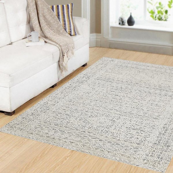 Vigo Taupe/Charcoal/Ivory 8 ft. x 10 ft. Border Area Rug