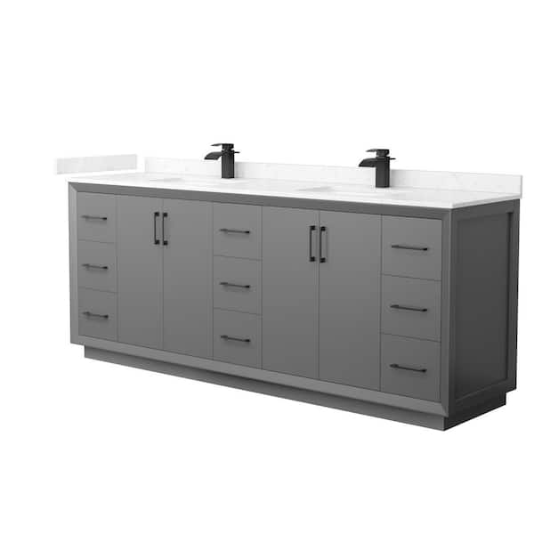Wyndham Collection Strada 84 in. W x 22 in. D x 35 in. H Double Bath Vanity in Dark Gray with Carrara Cultured Marble Top