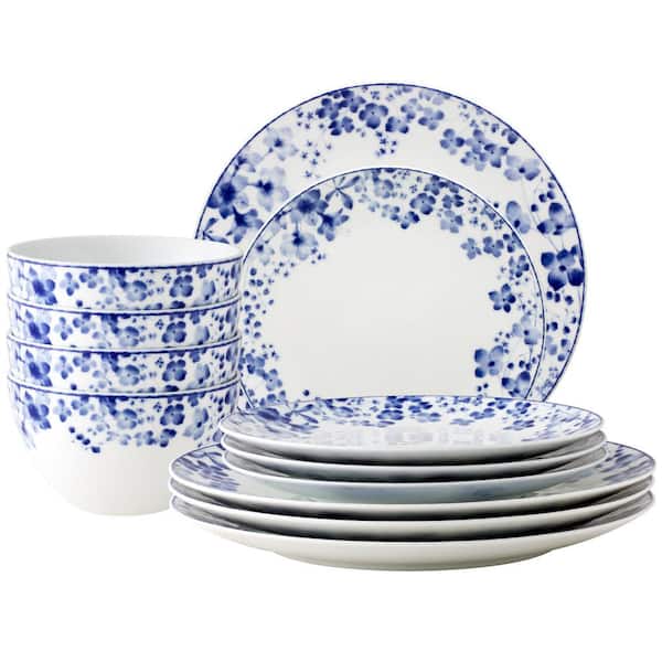 Noritake Bloomington Road Blue (Blue) Porcelain 12-Piece Dinnerware Set, Service for 4
