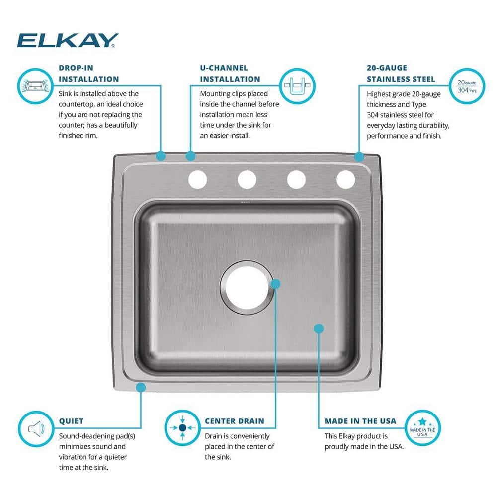 Elkay 22" Stainless Steel Single Bowl Drop-In Kitchen Sink