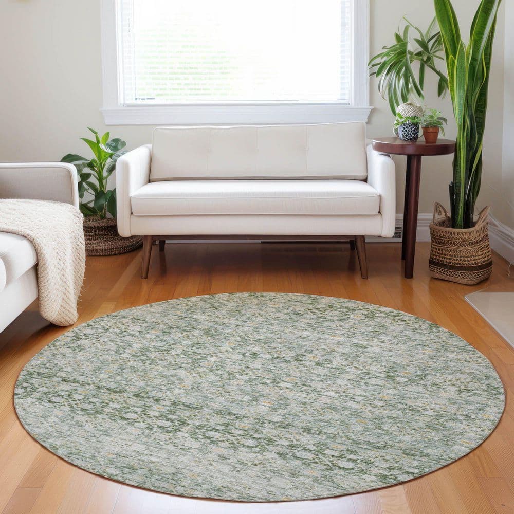 Chantille Machine Washable Indoor/Outdoor Abstract ACN1747 Green 8 ft. x 8 ft. Round Rug price history on PriceWatchPro