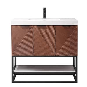 Mahon 36 in. W x 22 in. D x 33.9 in. H Single Sink Bath Vanity in Walnut with White Grain Composite Stone Top