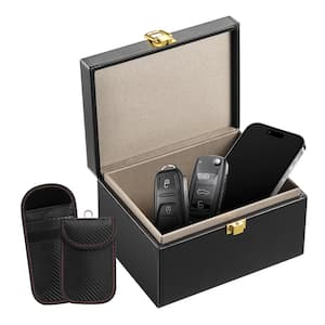 Faraday Box, PU Leather Signal Blocking Holde, Keyless Fob, Protector Shielding with 2 Key Bag(6.3 x 5.1 x 3.7 in. )