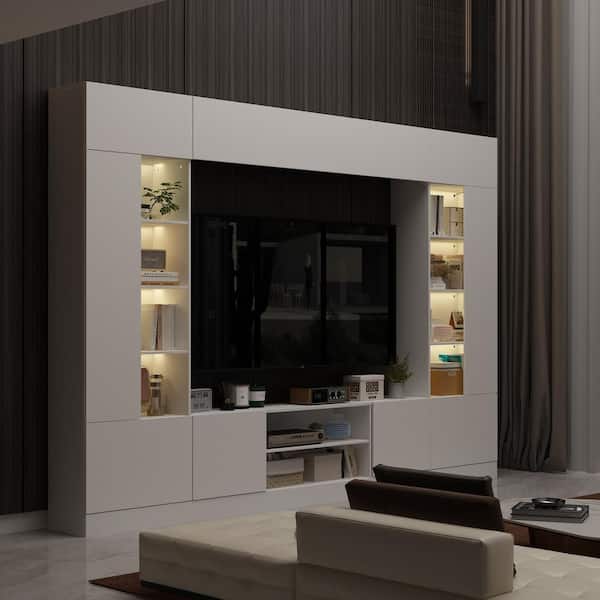 FUFU&GAGA 4-Piece White Wood Entertainment Center TV Console