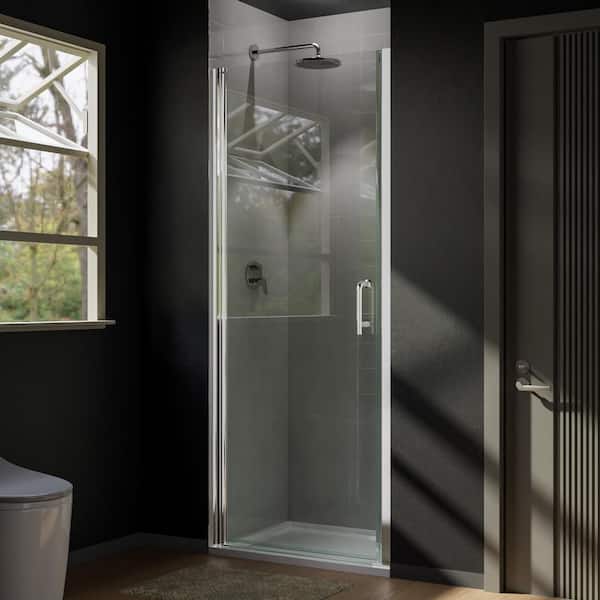 CASAINC 30 in. W x 72 in. H Pivot Semi-Frameless Shower Door in Chrome with Clear Glass