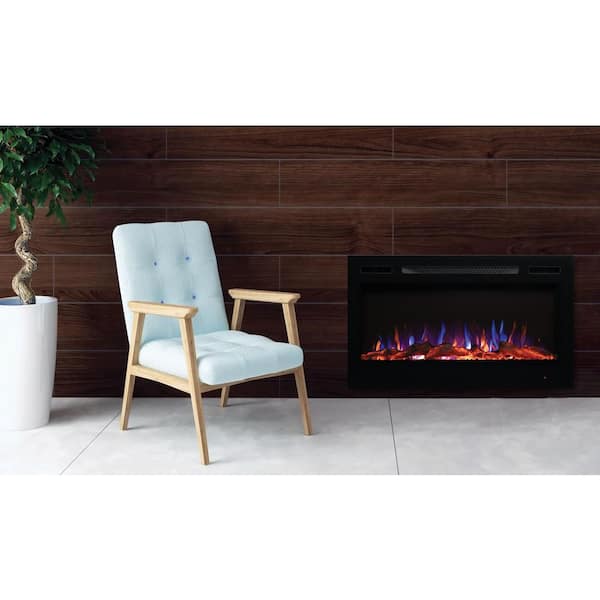 Sun-Ray 36 in. LED Wall-Mounted or Recessed Electric Fireplace with Log Wood Effect in Black