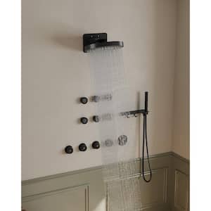 15-Spray Patterns  12.6 in. Dual Shower Head Wall Mount Fixed Shower Head in Matte Black (Valve Included)