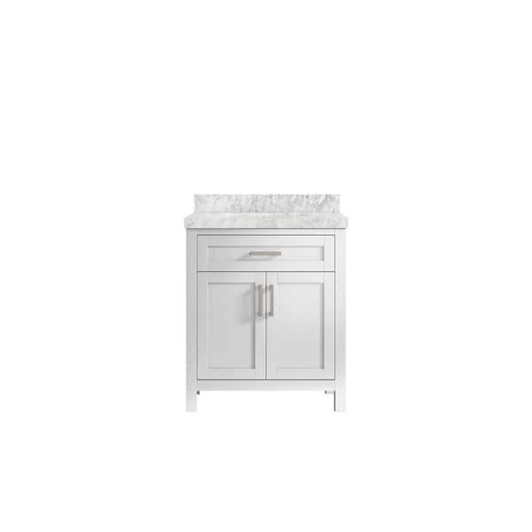 Willow Collections Cambridge 30 in. W x 22 in. D x 36 in. H Bath Vanity in White with 2 in. Carrara Marble Top