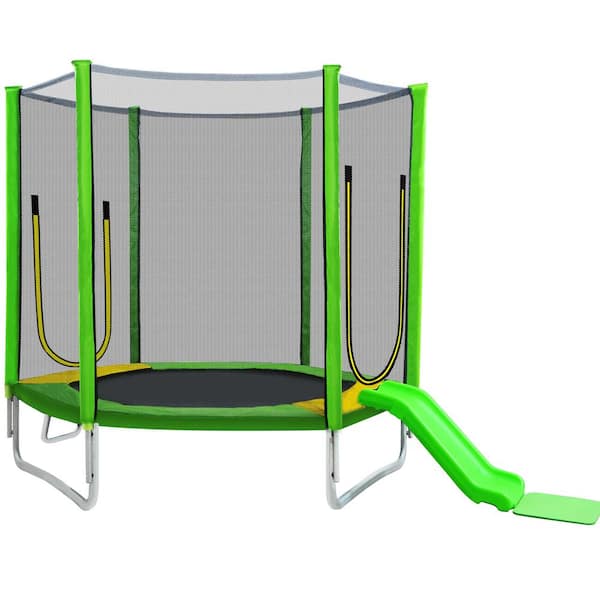 At understrege pizza Signal TIRAMISUBEST 84 in. Outdoor/Indoor Recreational Trampoline with Safety  Enclosure Net, Slide and Ladder in Green MS1XY98742AAF - The Home Depot