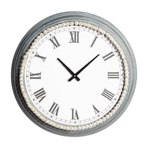 White Metal Analog Wall Clock with Beaded Accents