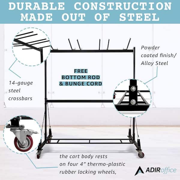 AdirOffice - 65 in x 33.7 in. x 67 in. Steel 600lb Capacity Folding Chair and Table Combo Cart in Black